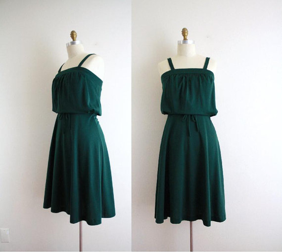 Vintage Hunter Green Sundress . Summer Dress . 70s Day Dress . XS by CapriciousTraveler 
