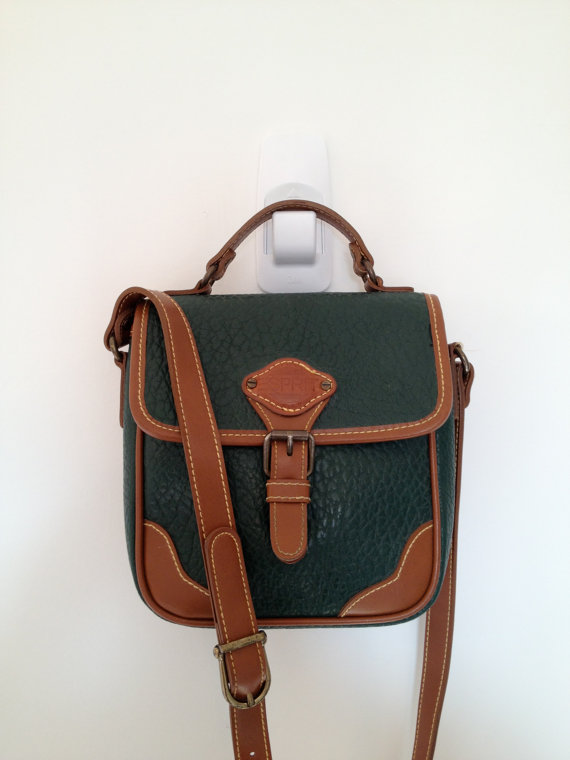 vintage 90s esprit hunter green and brown faux leather bag by vintspiration