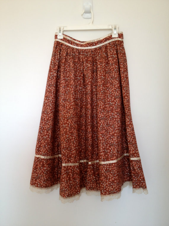 vintage 70s gunne sax gunnies calico floral flannel skirt m by vintspiration
