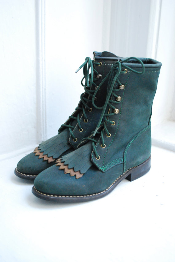 Vintage Dark Green Roper Boots - Size 5 by samanthabalk 