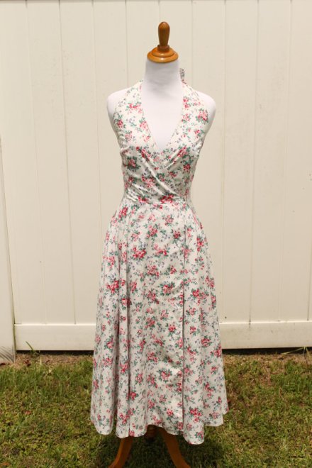 Vintage 80s Laura Ashley Floral Halter Wrap Dress Pin Up Style via TheRubyOlive 