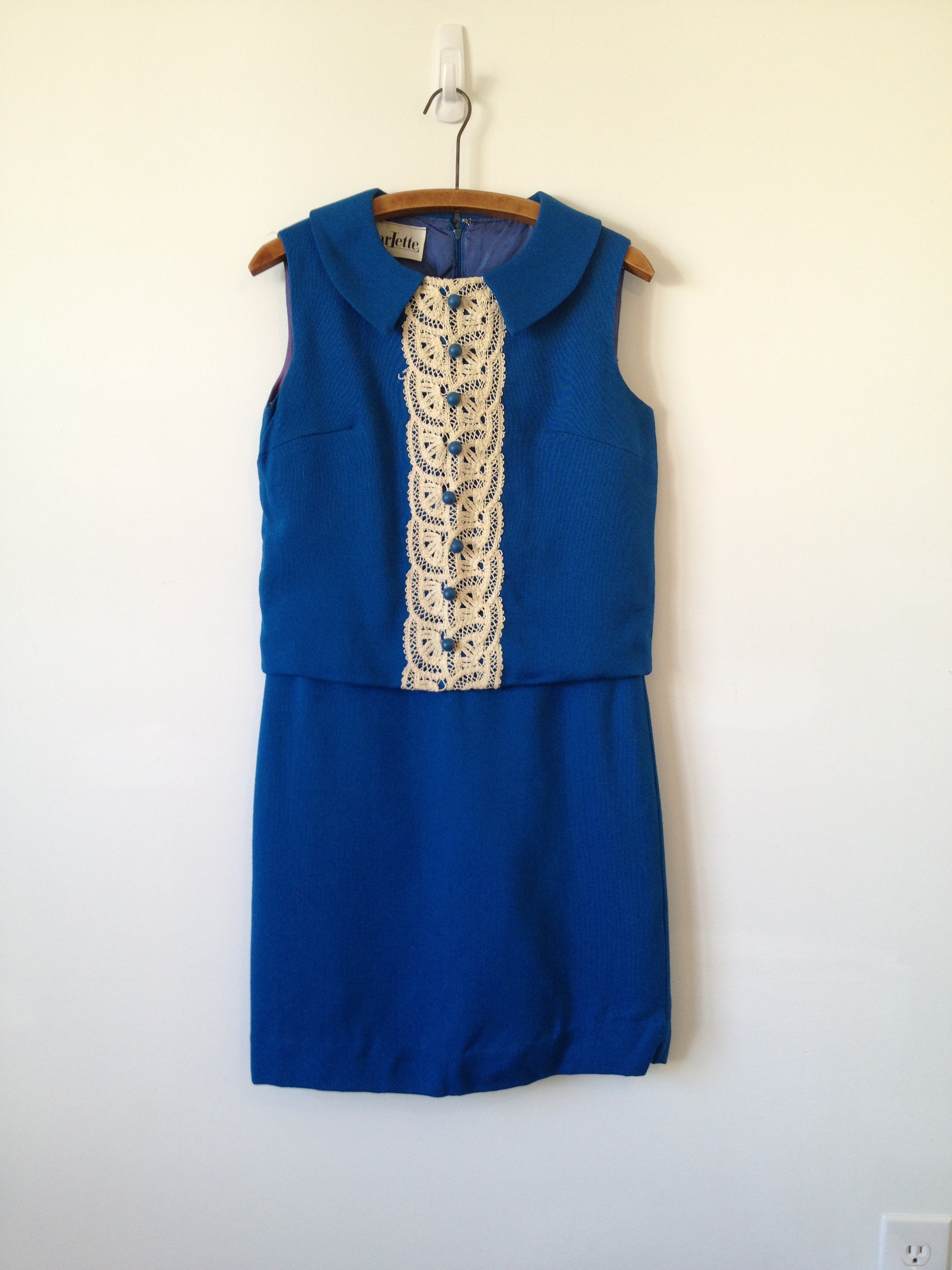 vintage 60s mod mad men blue linen and lace dress m by vintspiration