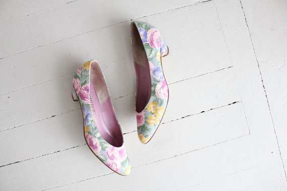 floral heels / floral shoes size 7.5 by  allencompany 