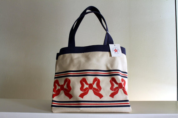 Vintage Americana Red Bow Tote by peppermintboutique