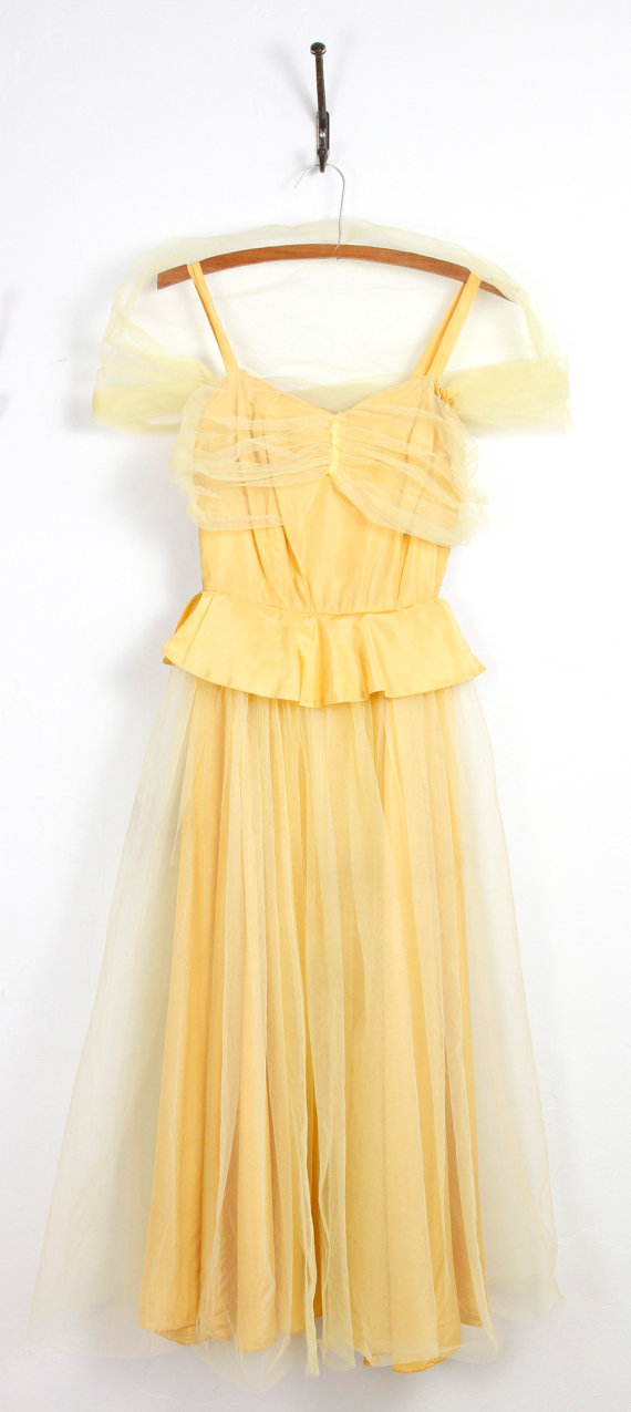 1940s Yellow Taffeta and Tulle Full Skirt Dress by salvagelife