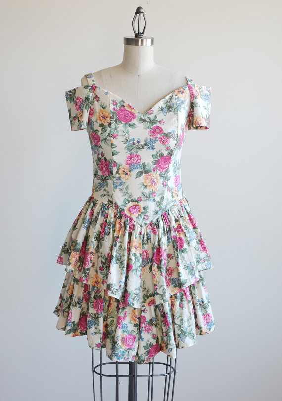 Vintage 1980s ALL THAT JAZZ bustier floral dress. by thetailorsstories