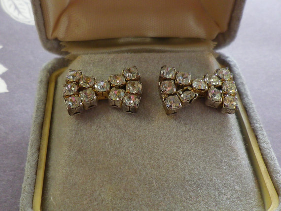 Vintage Diamante Bow Earings for Pierced Ears by EternalElementsEtsy