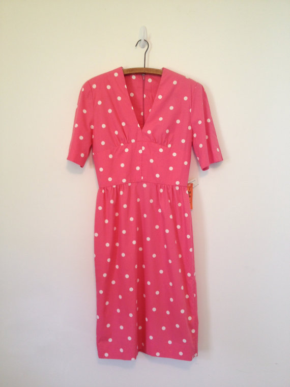 vintage pretty in pink polka dot dress s m by vintspiration