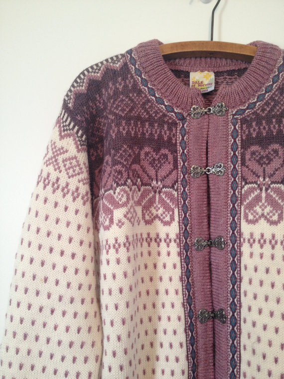 vintage dale of norway dusty rose cardigan sweater m by vintspiration