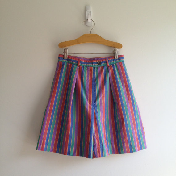 vintage 80s RAINBOW STRIPE pleated front high waisted shorts xs s