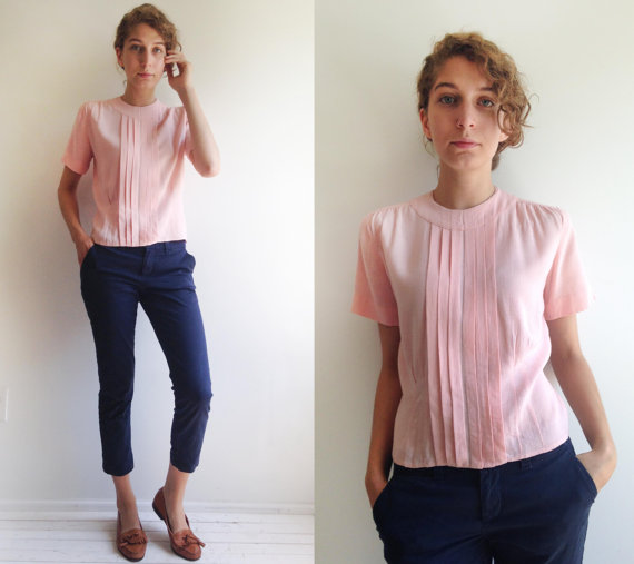 1950s pink pleated linen blouse · Pretty in Plain Pink · small
